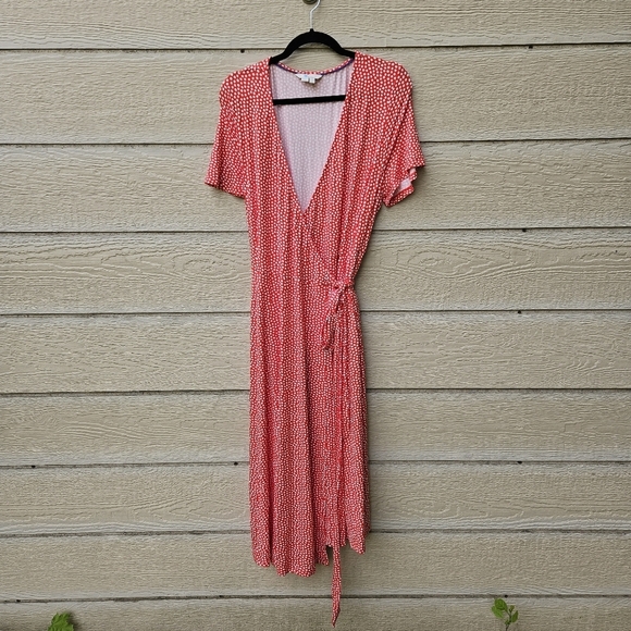 Boden Cassia red and white polka dot jersey knit midi wrap dress size 12 - Picture 1 of 8
